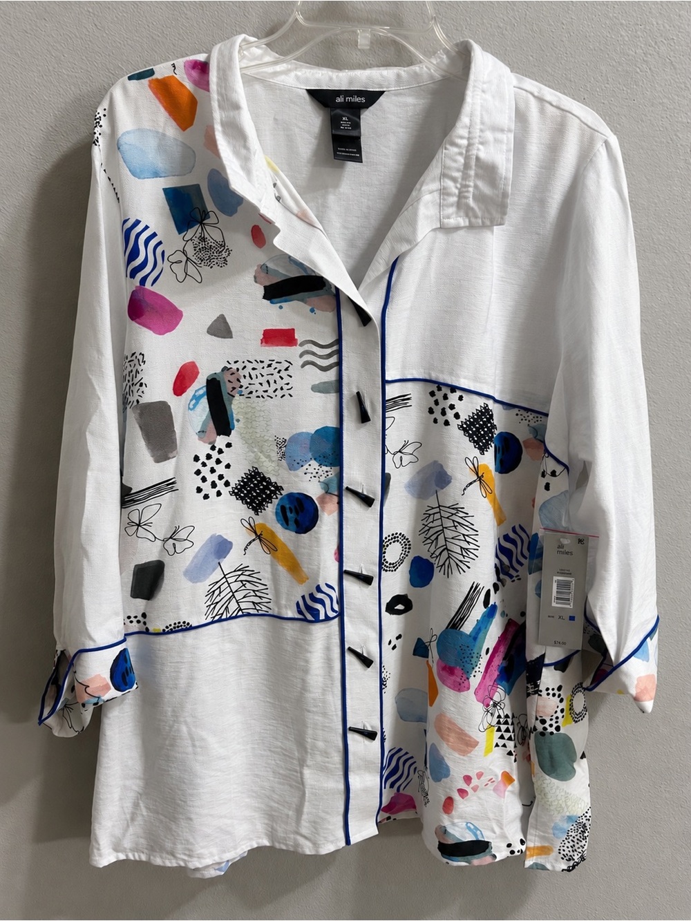 NEW Ali Miles Blouse Top Size XL Lightweight Button Artsy Avant Garde Statement